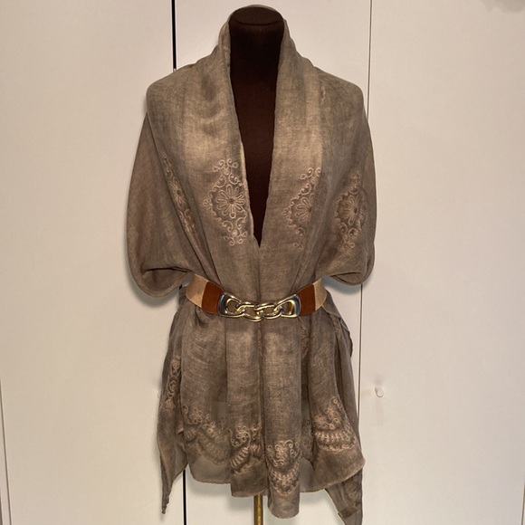 eyeful Accessories - Eyeful wrap shawl scarf tan brown embroidered